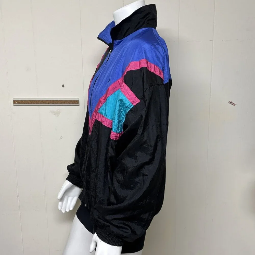 Vtg Bill Blass Windbreaker Jacket Mens L  Retro Colorblock Parachute Nylon 90s - Picture 2 of 8